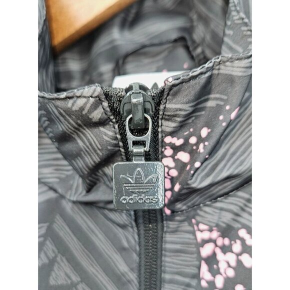 Adidas Originals Jacket Mens Sz M Black Grey Pink Abstract Full Zip Trefoil Logo - Picture 6 of 16